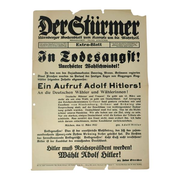 Der Sturmer Early Nazi Election Broadside Poster