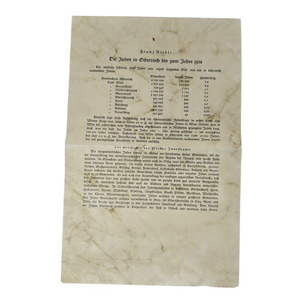 Third Reich Anti-Semitic Document 'The Jews in Austria up to the year 1938'