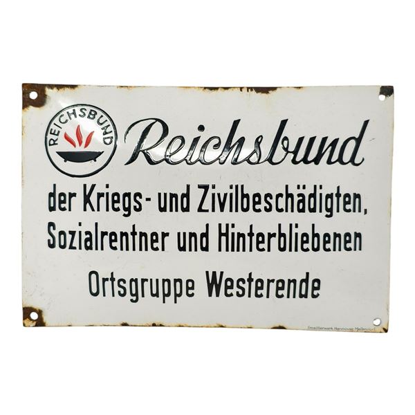 Third Reich Reichsbund der Kriegs Enamel Sign
