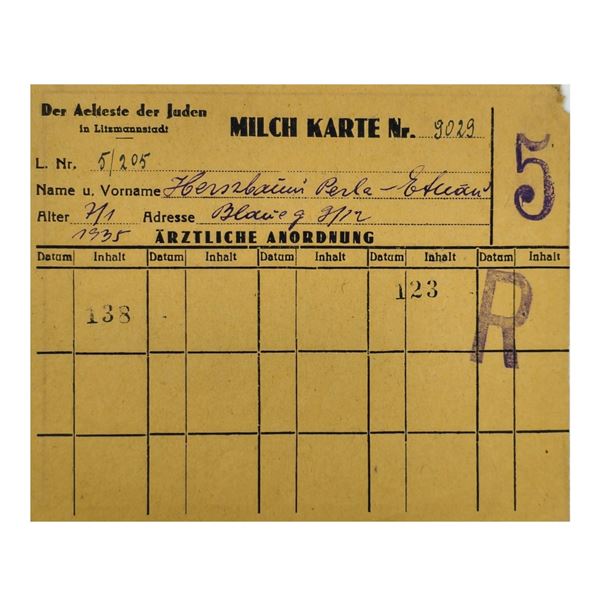 Milk Ration Card for Jewish Child from Lodz Litzmannstadt Ghetto