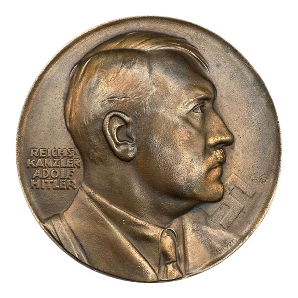 Adolf Hitler Bronze Plaque "Reichskanzler Adolf Hitler' by F. Beyer