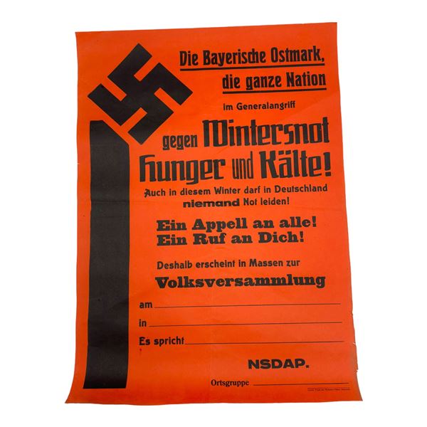 ORIGINAL NSDAP POSTER CALL UP FOR A WINTER AID MASS EVENT