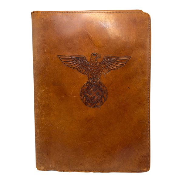 Third Reich Nazi Leather Folder Blotter with Locking Compartment