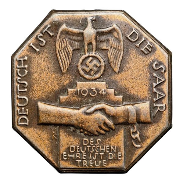 Third Reich Nazi Die Saar 1934 Tinnie Badge