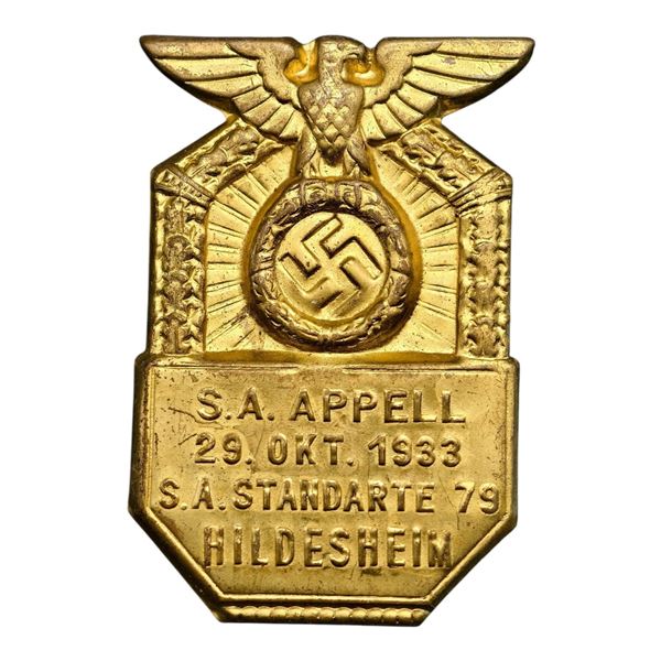Third Reich SA Appell 1933 Tinnie Badge