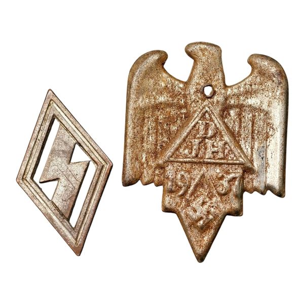 Third Reich Nazi Hitler Youth Pin Badge Set