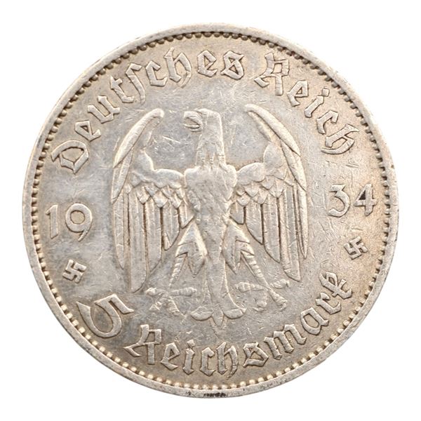 Third Reich Nazi 1934 4 Reichsmark Silver Coin