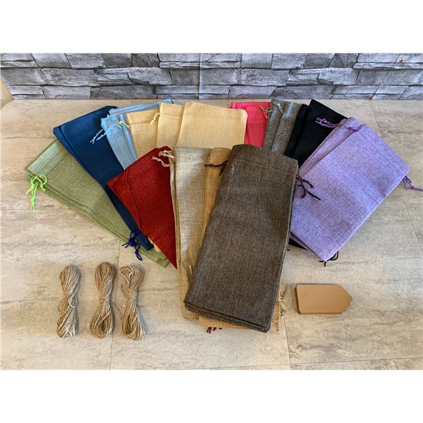 36 Pcs Burlap Wine Bottle Bags - Various Colors