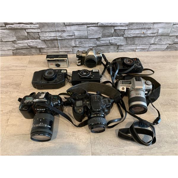 Assorted Lot of 8 Cameras - DSLR/ Digital - Nikon/ Canon/ Minolta Pentax - As-Is