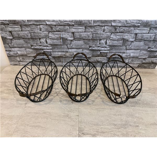 Lot of 3 Vintage Black Oval Wire Baskets