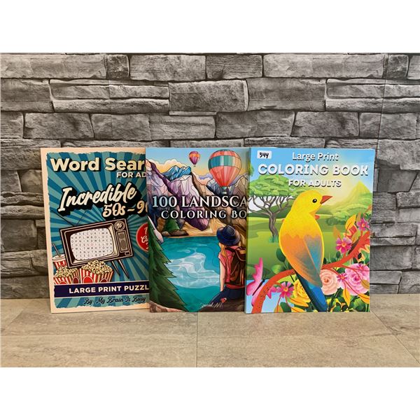 Lot of 3 - 2  Adult Colouring Books 1 Word Search for Adults 50's - 90's