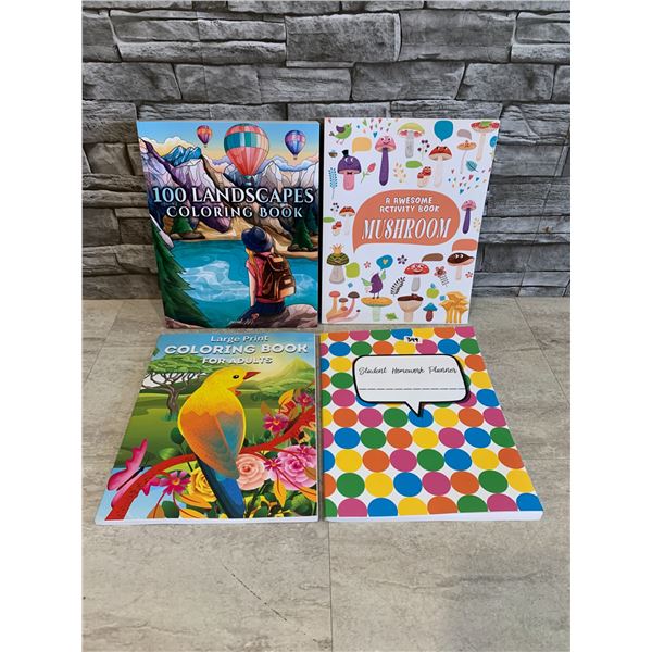 Lot of 4 - 2  Adult Colouring Books 1 Activity Book/ 1 Homework Planner