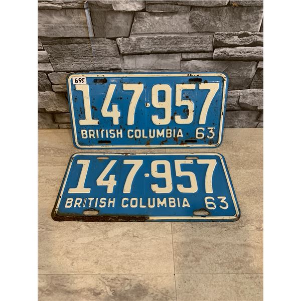 Lot of 2 Vintage License Plates - Beautiful British Columbia
