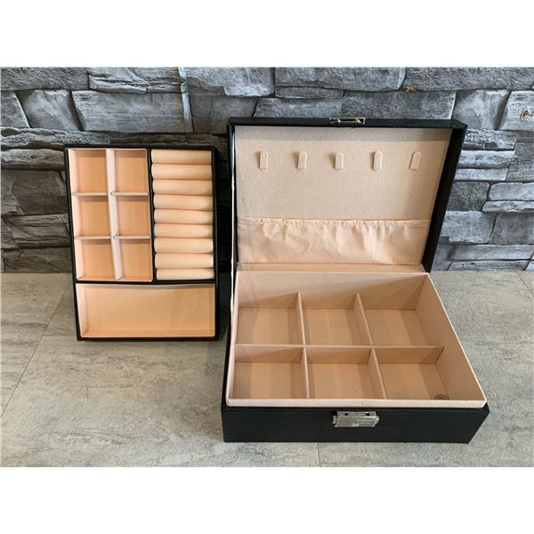 Black Faux Leather Locking Jewelry Boxes