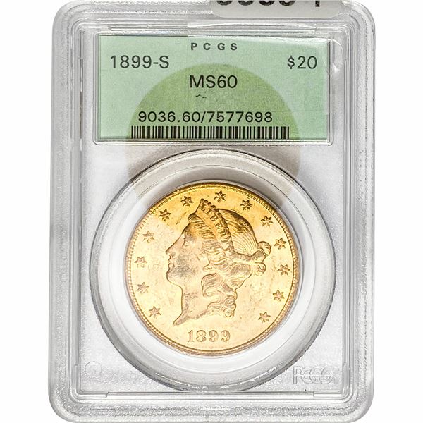1899-S $20 Gold Double Eagle PCGS MS60