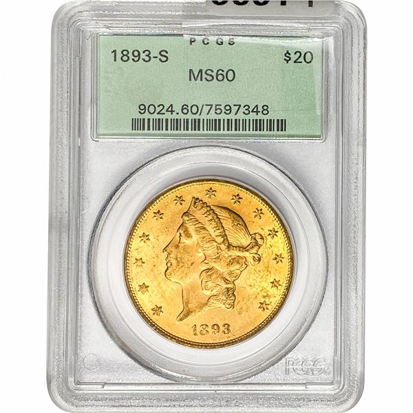 1893-S $20 Gold Double Eagle PCGS MS60