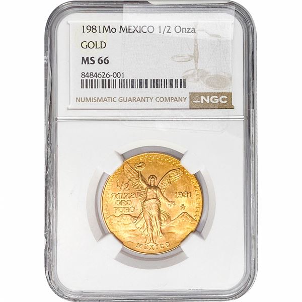 1981Mo Mexico 1/2 Onza Gold NGC MS66