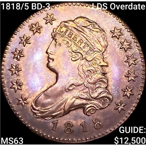 1818/5 BD-3 LDS Overdate Capped Bust Quarter