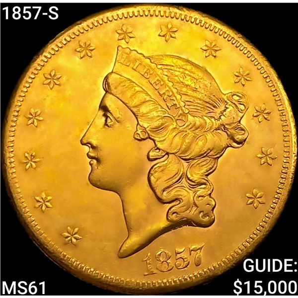 1857-S $20 Gold Double Eagle