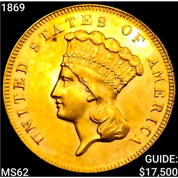 1869 $3 Gold Piece UNCIRCULATED