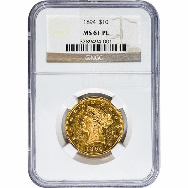 1894 $10 Gold Eagle NGC MS61 PL
