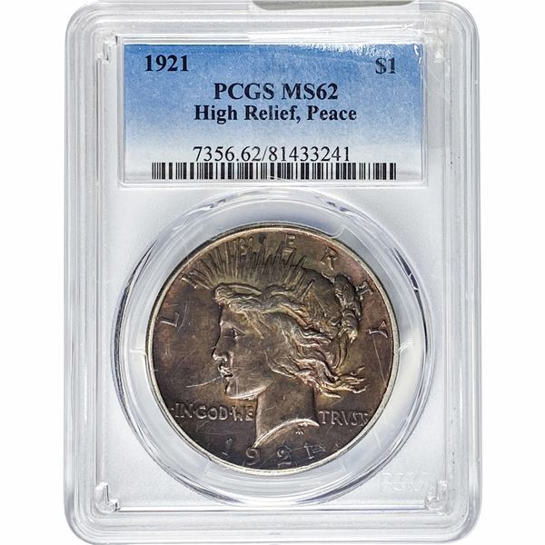 1921 Silver Peace Dollar PCGS MS62 High Relief