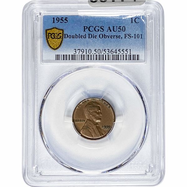 1955 Wheat Cent PCGS AU50 DDO, FS-101