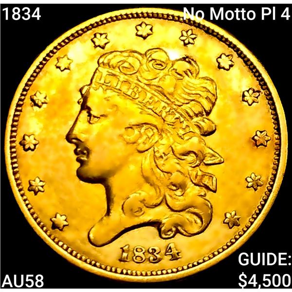 1834 No Motto Pl 4 $5 Gold Half Eagle CHOICE AU