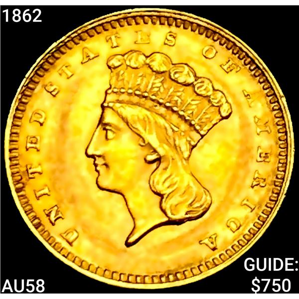 1862 Rare Gold Dollar CHOICE AU