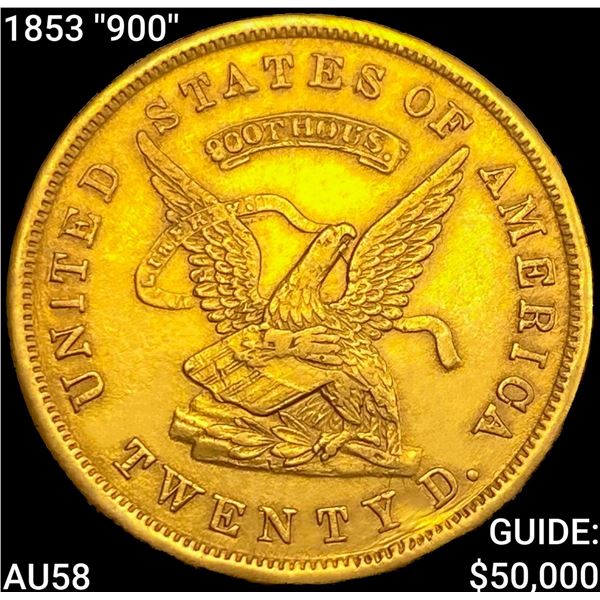 1853 ''900'' US Assay $20 California Gold