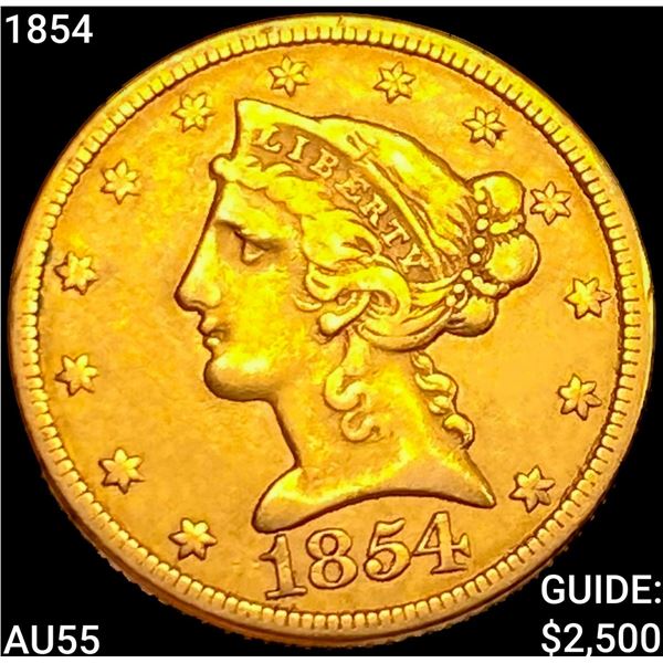 1854 $5 Gold Half Eagle