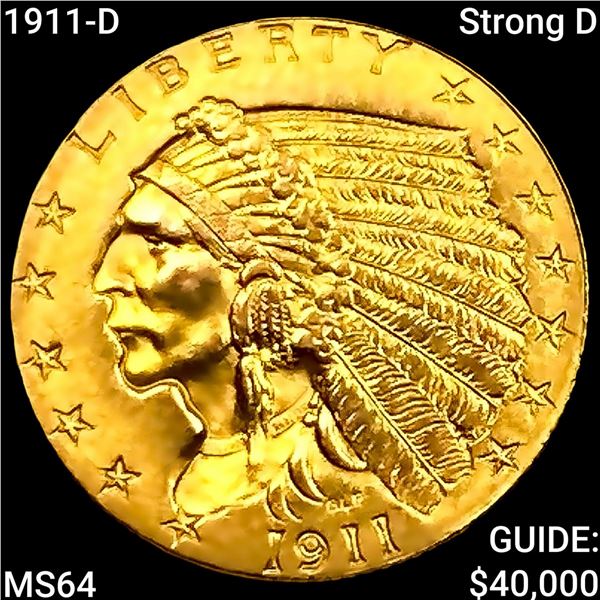 1911-D Strong D $2.50 Gold Quarter Eagle CHOICE BU