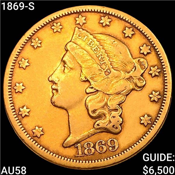 1869-S $20 Gold Double Eagle CHOICE AU