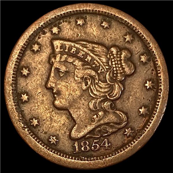 1854 Braided Hair Half Cent NEARLY UNCIRCULATED