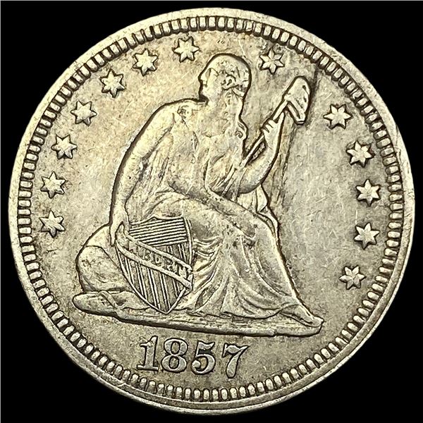 1857 Silver Seated Liberty Quarter NEARLY UNCIRCULATED