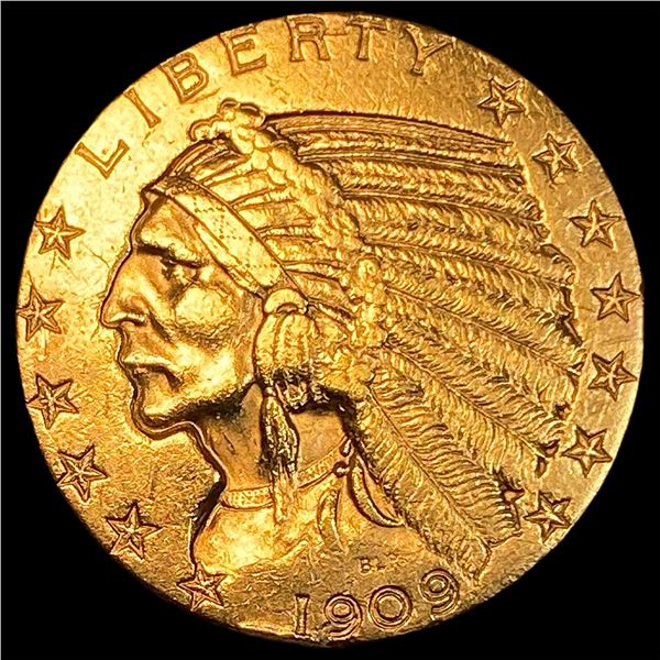 1909 Indian Head Half Eagle $5 Gold Coin CLOSELY UNCIRCULATED