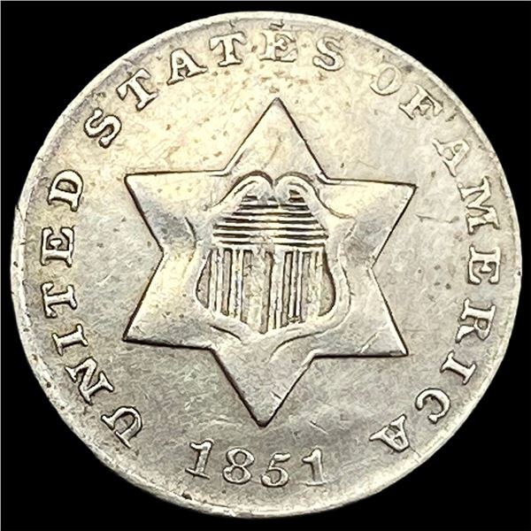 1851 Silver Three-Cent Piece NEARLY UNCIRCULATED