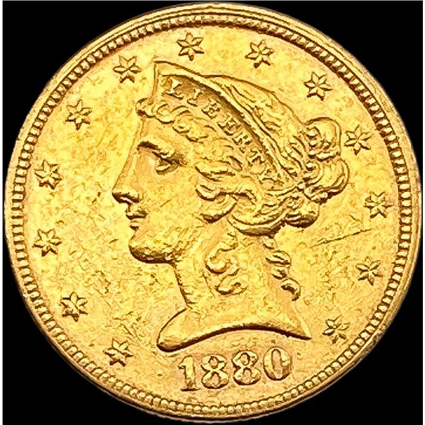 1880 Liberty Head Half Eagle $5 Gold CLOSELY UNCIRCULATED