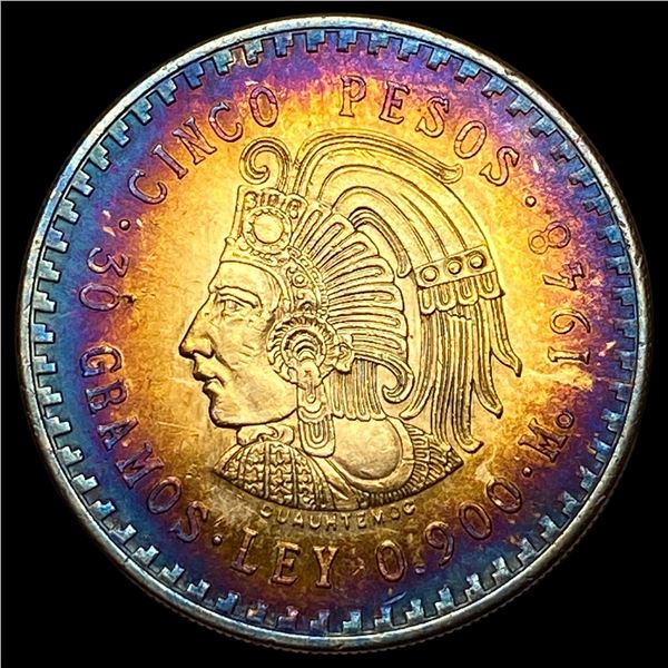 1948 Mexico Silver 5 Pesos CuauhtÃƒÂ©moc SUPERB GEM BU