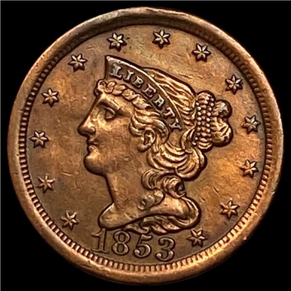 1853 Braided Hair Half Cent CLOSELY UNCIRCULATED