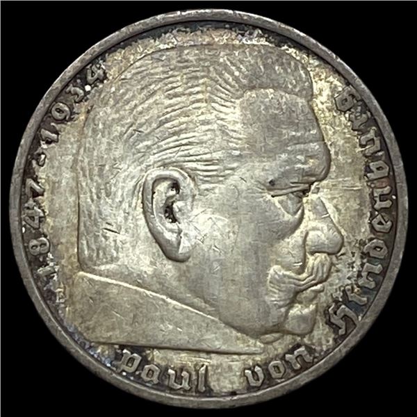 1939 Germany Silver 5 Reichsmark CLOSELY UNCIRCULATED