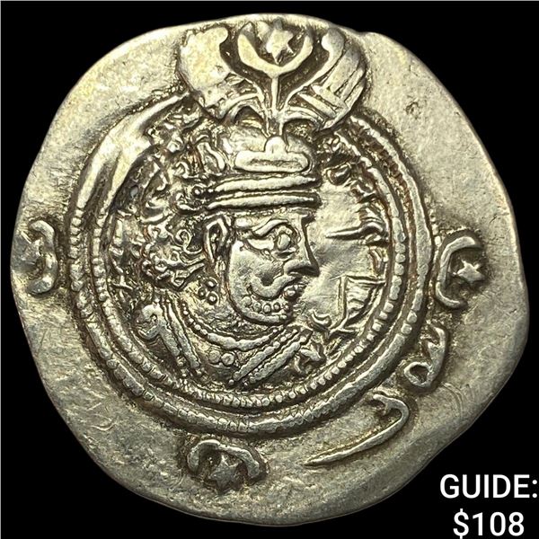 Sasanian Khusru II 591-628 AD Silver Drachm CHOICE AU