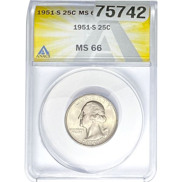 1951-S Washington Silver Quarter ANACS MS66