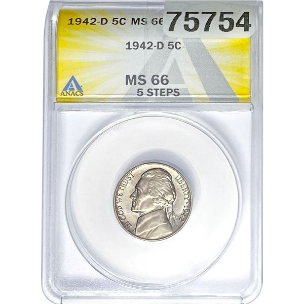 1942-D Jefferson Nickel ANACS MS66 5 Steps