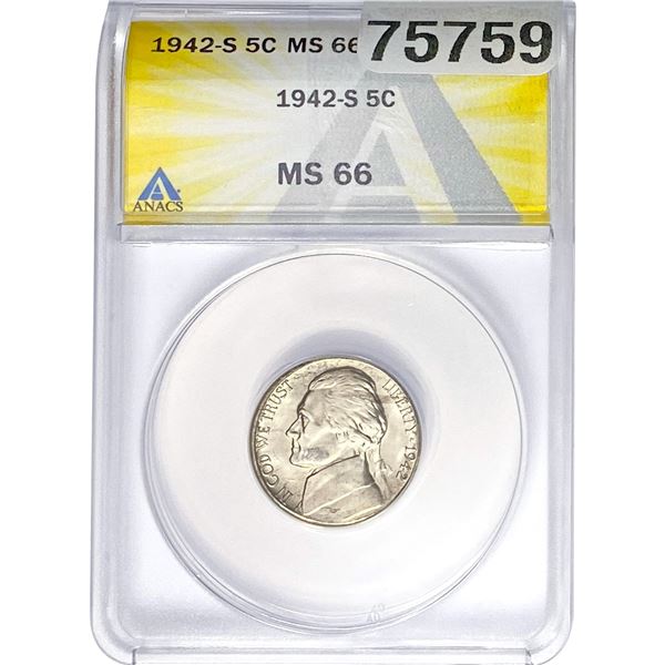 1942-S Jefferson Nickel ANACS MS66