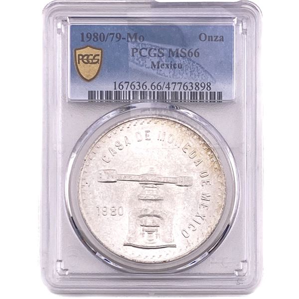 1980/79-Mo Una Onza Troy De Plata Pura  Mexico PCGS MS66