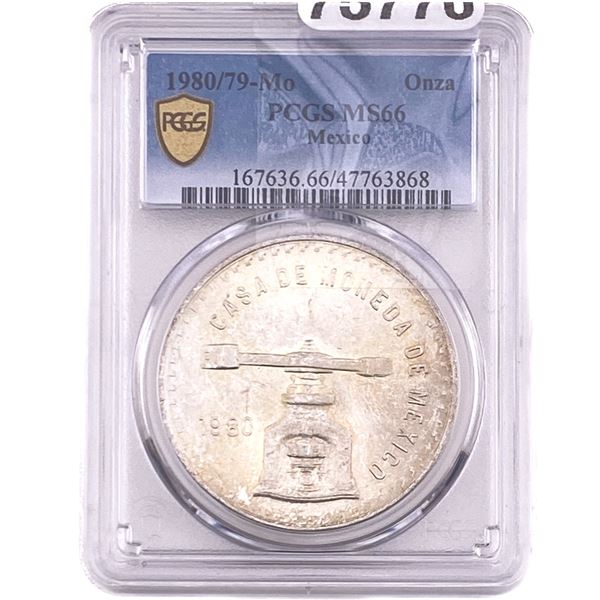 1980/79-Mo Una Onza Troy De Plata Pura Mexico PCGS MS66