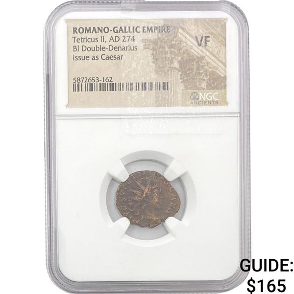 Romano-Gallic Tetricus II, AD 274 BI Double-Denarius  NGC VF