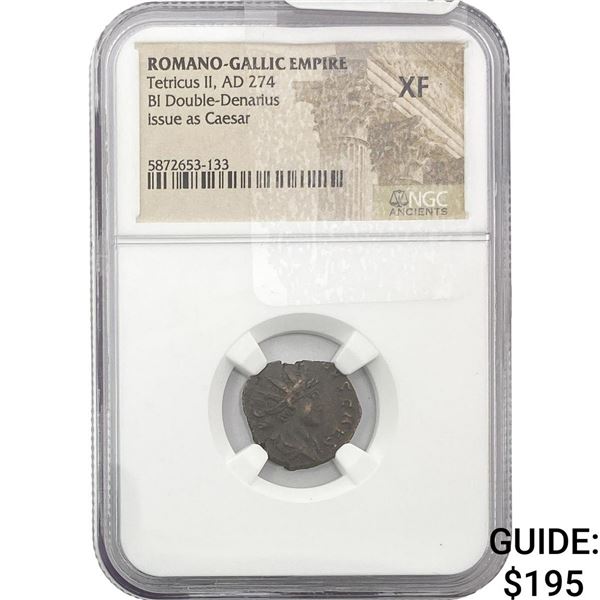 Romano-Gallic Tetricus II, AD 274 BI Double-Denarius  NGC XF