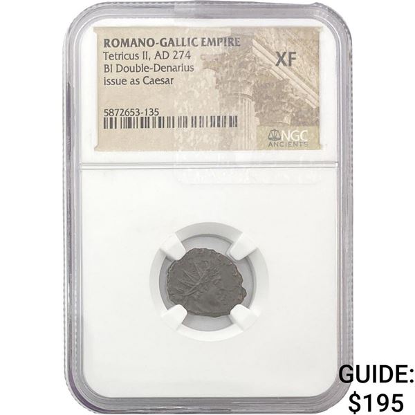 Romano-Gallic Tetricus II, AD 274 BI Double-Denarius  NGC XF